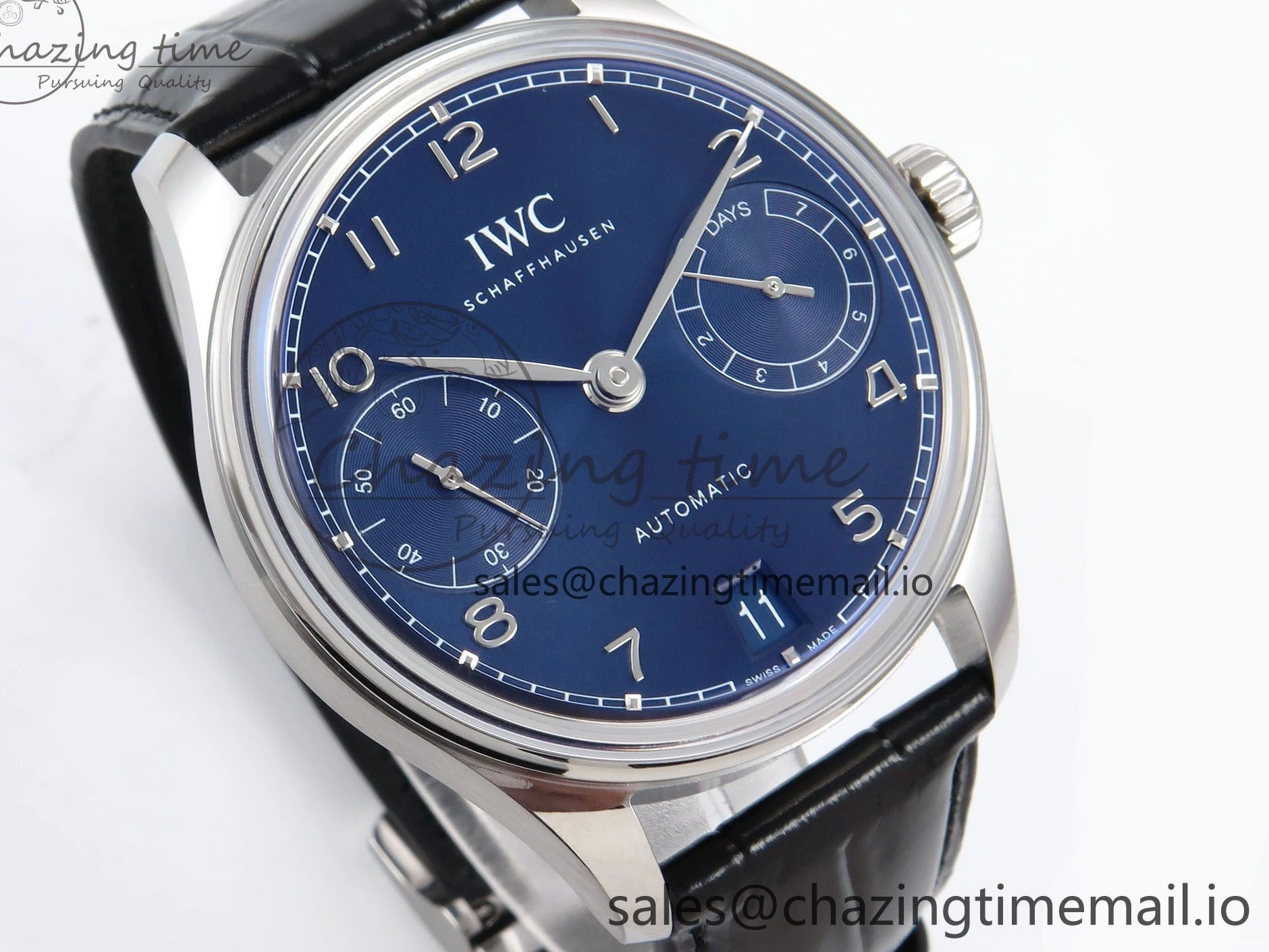 MIROTIME 0127 Portugieser Automatic SS IW501704 APSF 1:1 Best Edition Blue Dial on Black Leather Strap A HighPerformance 7008